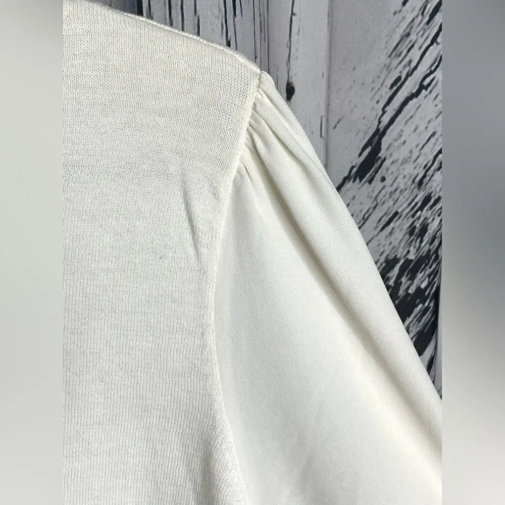 Loft Ivory Cotton Crewneck Sweater with Polyester Sleeves L - Picture 5 of 7